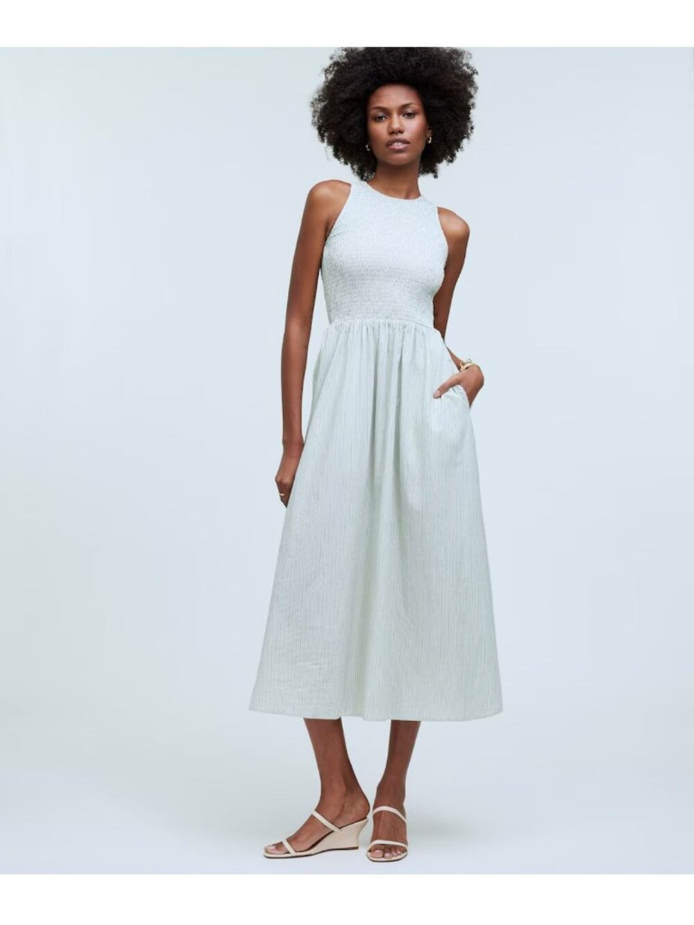 Madewell Light Mint Green Striped Midi Dress